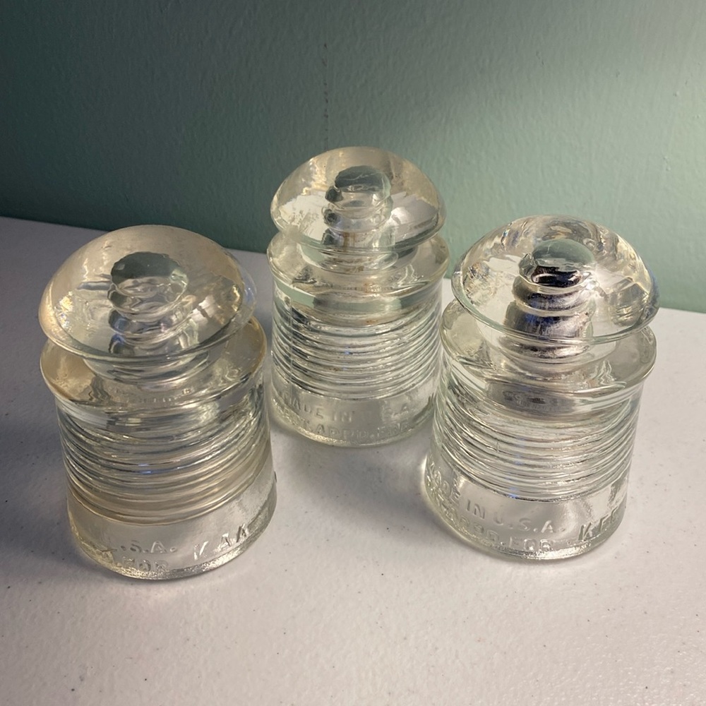 Vintage PYREX Clear Glass Electric Wire Insulators Set of 3
